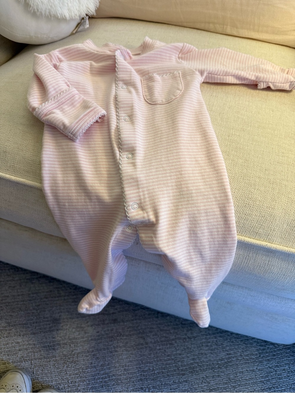 Kissy Kissy Pale Pink & White Striped Footed One-Piece